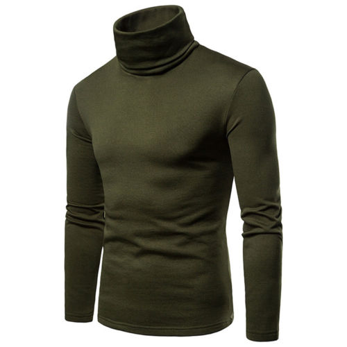 Mens Thermal Turtle Neck Skivvy Turtleneck Sweaters Stretch Shirt Tops: Army Green / XL