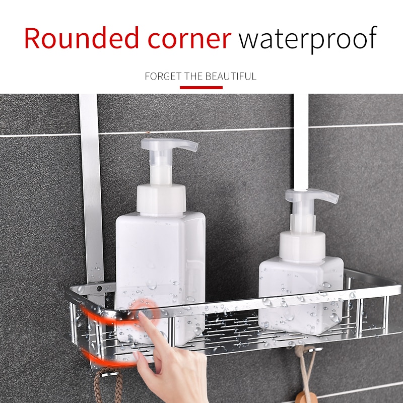 Bathroom Shelf Organizer Space Aluminum Kitchen Khelf Storage No Punching Shower Wall Shelves Caddy Waterproof Shampoo Holder