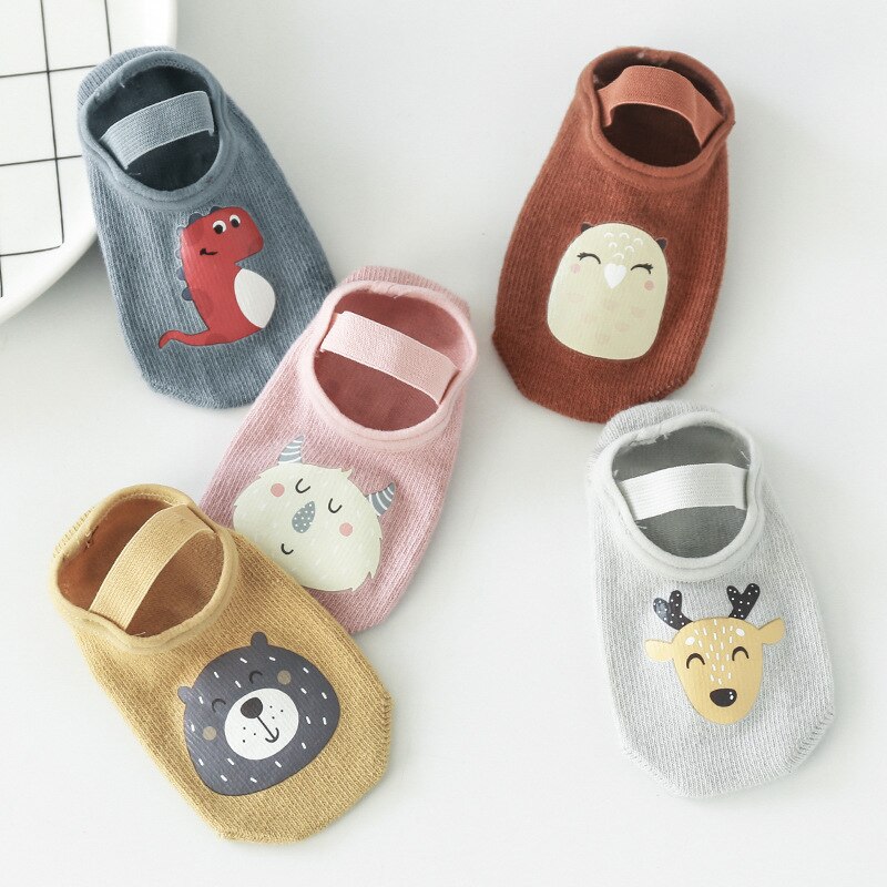 1 Pair 0-3Y Newborn Baby Socks Spring Cartoon Animal Soft Cotton Floor Socks With Band For Boy Girls Anti Slip Infant Short Sock