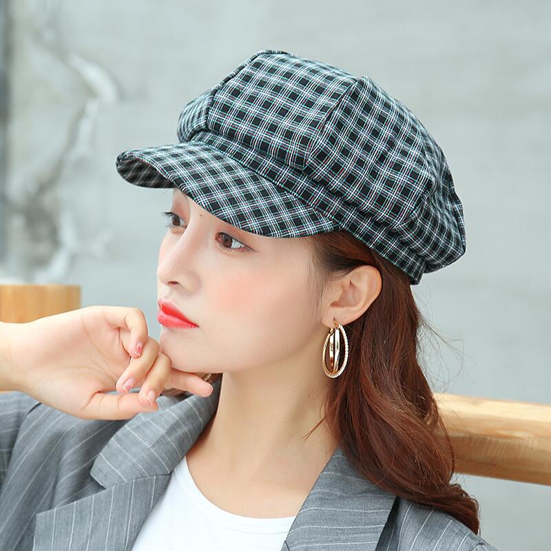 Octagonal Cap for Women Plaid Visors Newsboy Cap Vintage Autumn Winter Berets Ladies Hat: 1