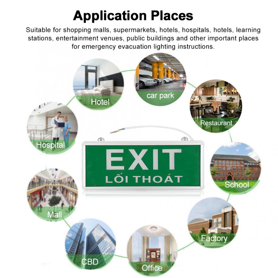 LED Emergency Exit Lighting Sign Safety Indicator Lamp 220V Vietnamese + English