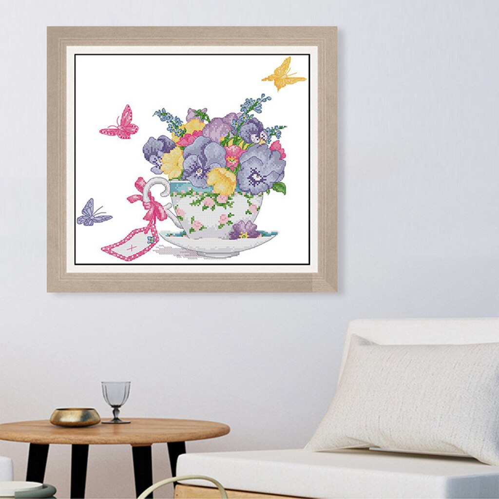 Butterfly And Flower Cross Stitch Kit Embroidery Painting DIY Wall Decor