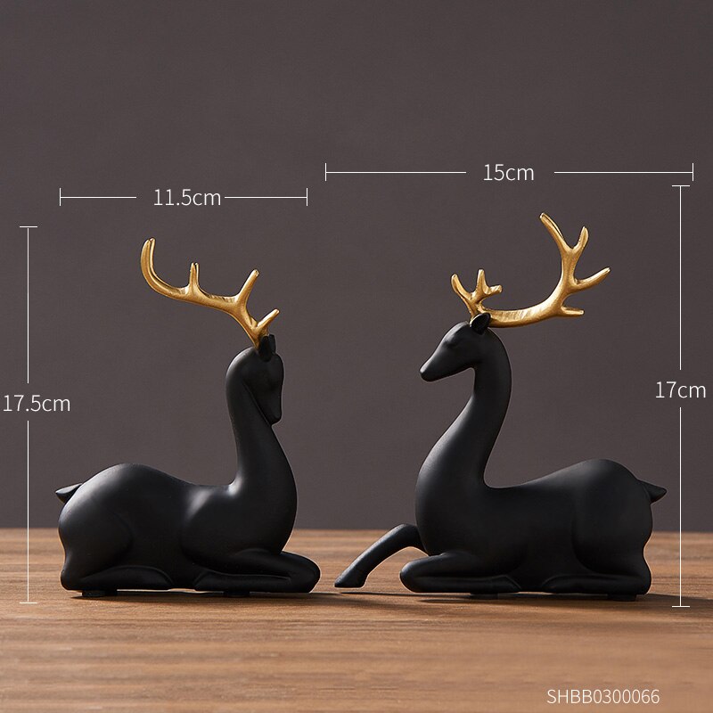Animal figurines for interior feng shui statues and sculptures Decorative wedding garden deer decor statu figurin resin statu: Black B