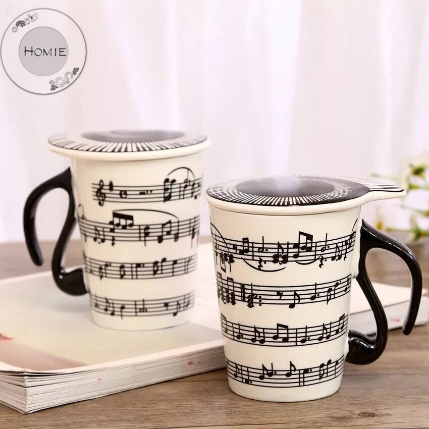 HOMIE Unique handle ceramic cup free spectrum coffee milk tea cup personality mug with Cup lid musical instrument
