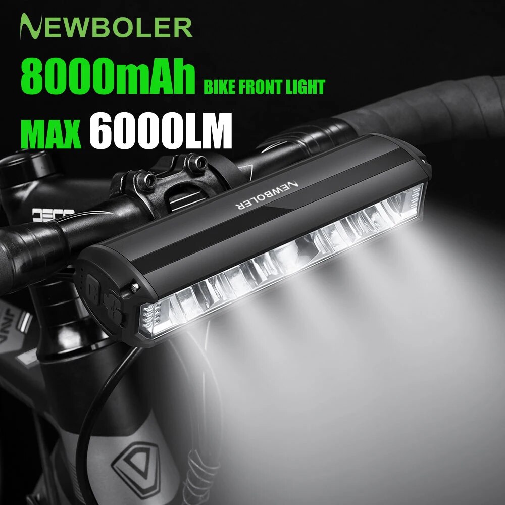 NEWBOLER-luz delantera para bicicleta, linterna impermeable de 8000mAh, 6000 lúmenes, carga USB, accesorios para lámpara de ciclismo de carretera y montaña