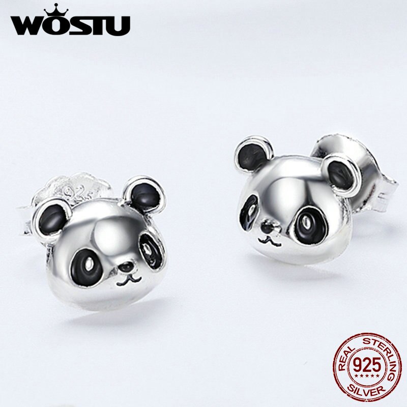 WOSTU oryginalna marka 100% 925 srebro Liczba Piękne panda stadniny kolczyki dla kobiet modna biżuteria na prezent Dropship FIE386