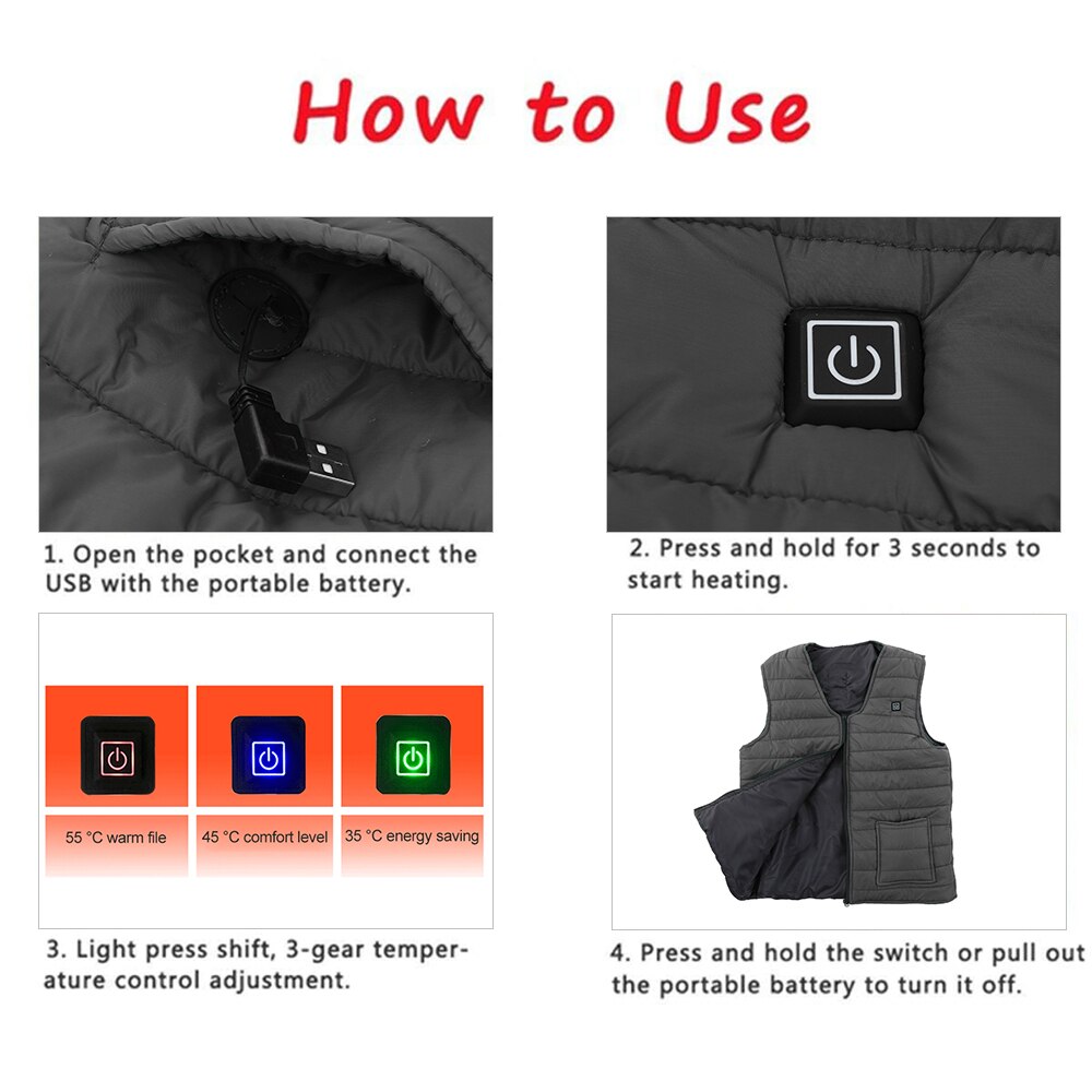 L -5xl elektrisch vest verwarmd usb thermisch 5 verwarmingszones bodywarmer 3 kleuren warmhouden winter verwarmd kussen fysiotherapie
