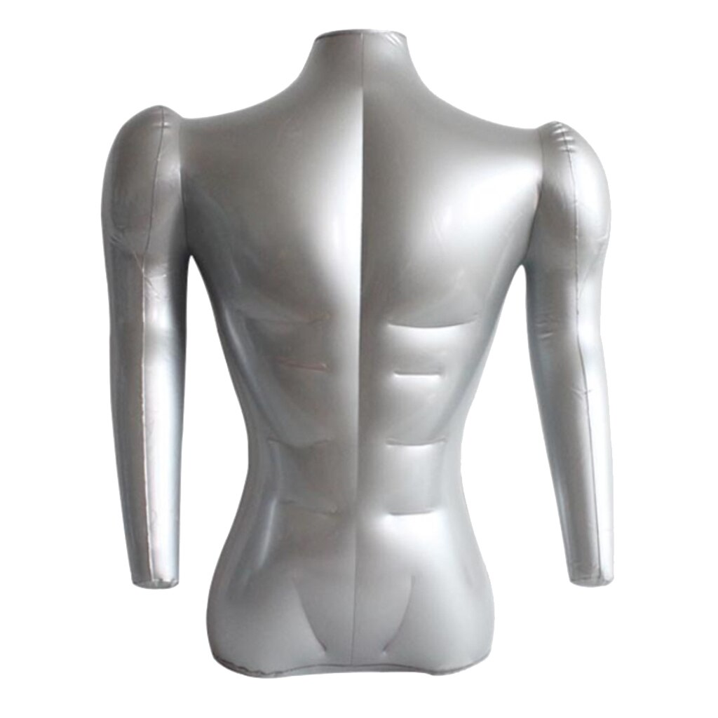 71cm Inflatable Adult Mannequin Male Bust T-shirt Tops Dummy Display Holder Silver