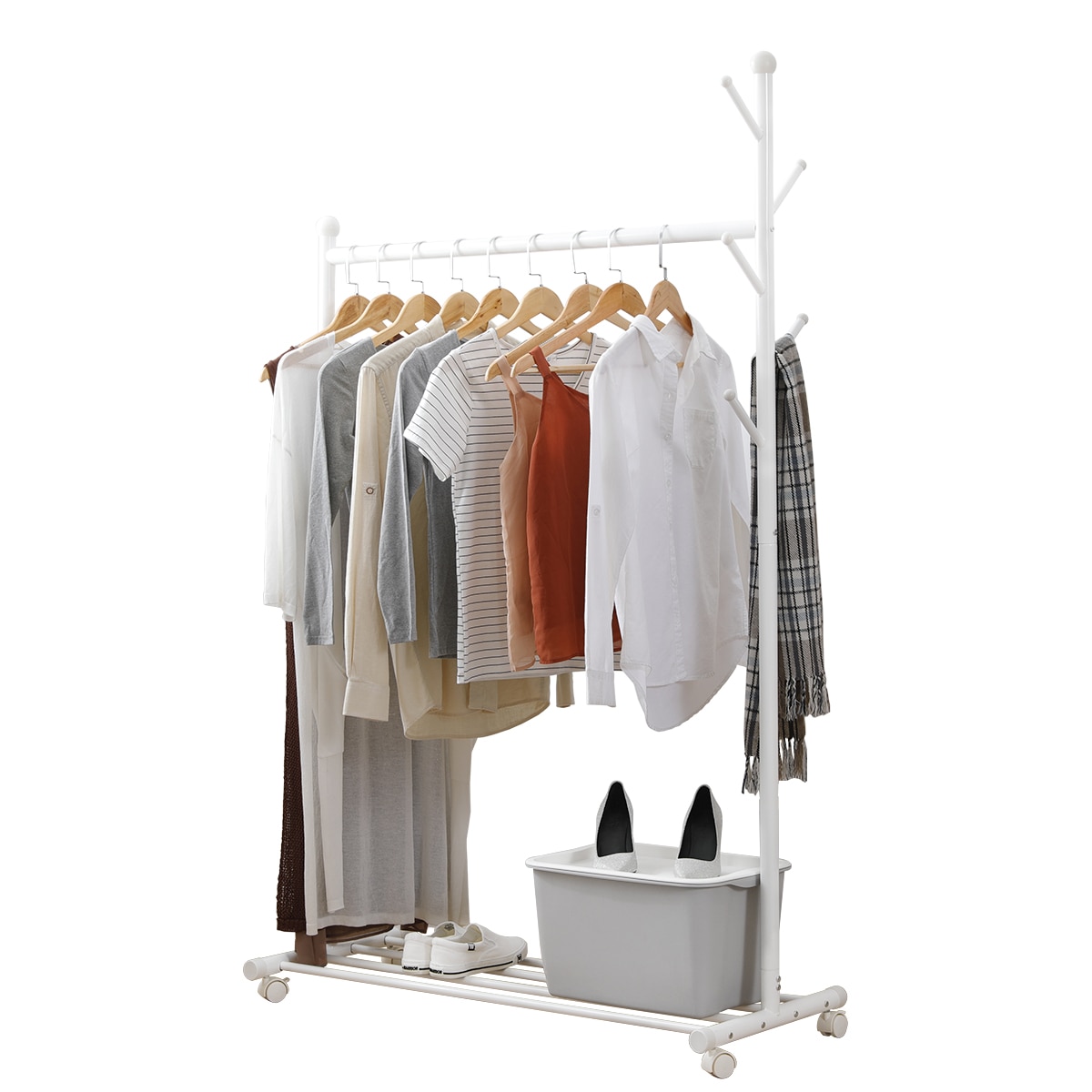 Porte-vêtements tige en acier roulement vêtements porte-vêtement chambre suspendus cintre étagères intégré portemanteau sur roues