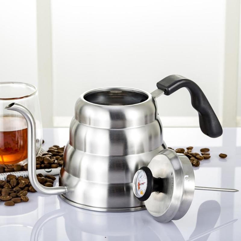 1L/1.2L Stainless Steel Drip Coffee Pot Pour Over Coffee Kettle For Kitchen Home Cafe Coffee Kettle With Thermometer