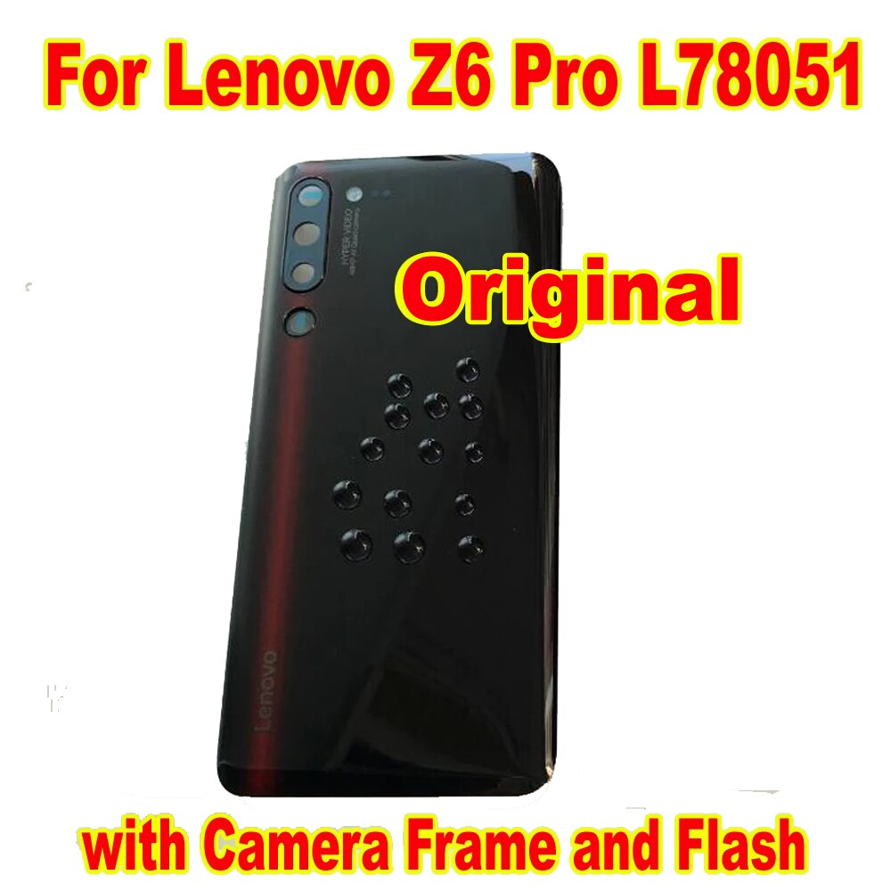100% Voor Lenovo Z6 Pro L78051 Glazen Deksel Terug Battery Cover Behuizing Deur Case Achter Met Camera Frame flash + Adhesive: Red add Cam Frame