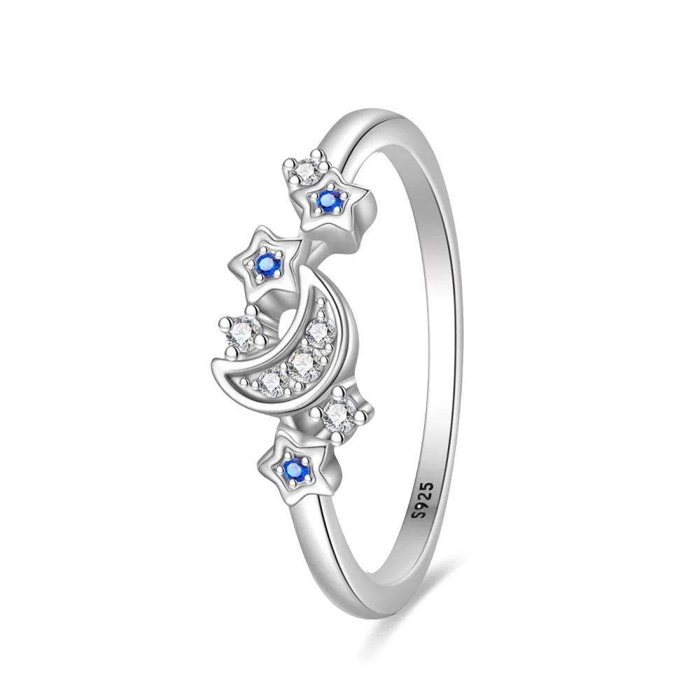 Original Sterling Silver 925 Ring Star and Moon Combination Series Rope Double Layer Ring Women's Wedding Engagement Ring