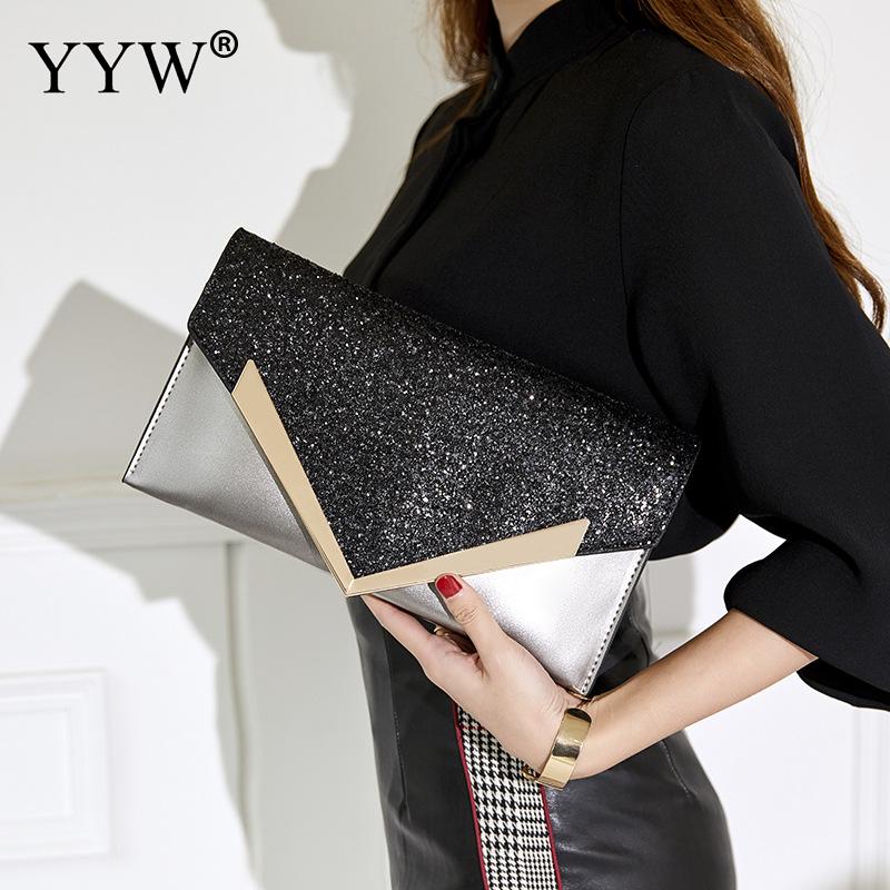 Mode Lovertjes Envelop Clutch En Schoudertas Goud Zwart Messenger Tote Bag Voor Werk Zakelijke Banket Party Koppelingen Purse: black