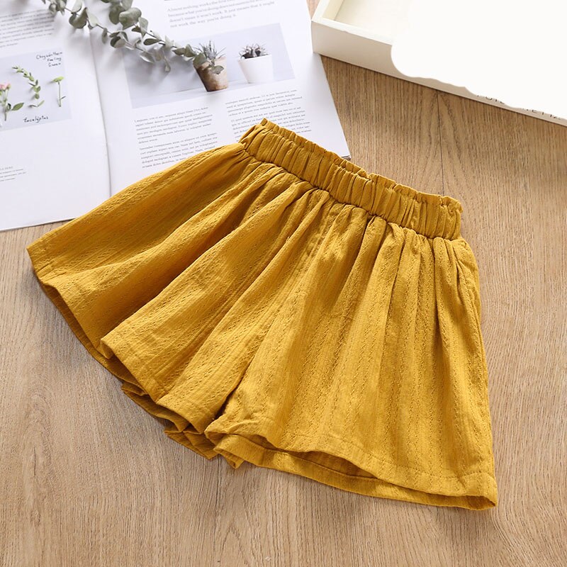 Pantaloncini per neonate per bambini pantaloni estivi abbigliamento pantaloni per bambini bambini lino solido traspirante bianco giallo 90 ~ 140: yellow / 10