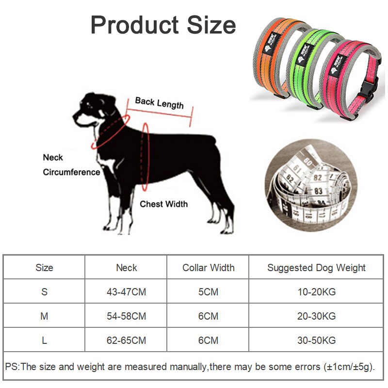 Nylon Pet Collar Adjustable Reflective Double-layer Dog Collars With Soft Mesh Padded For Medium Large Dogs Golden Retriever Pug