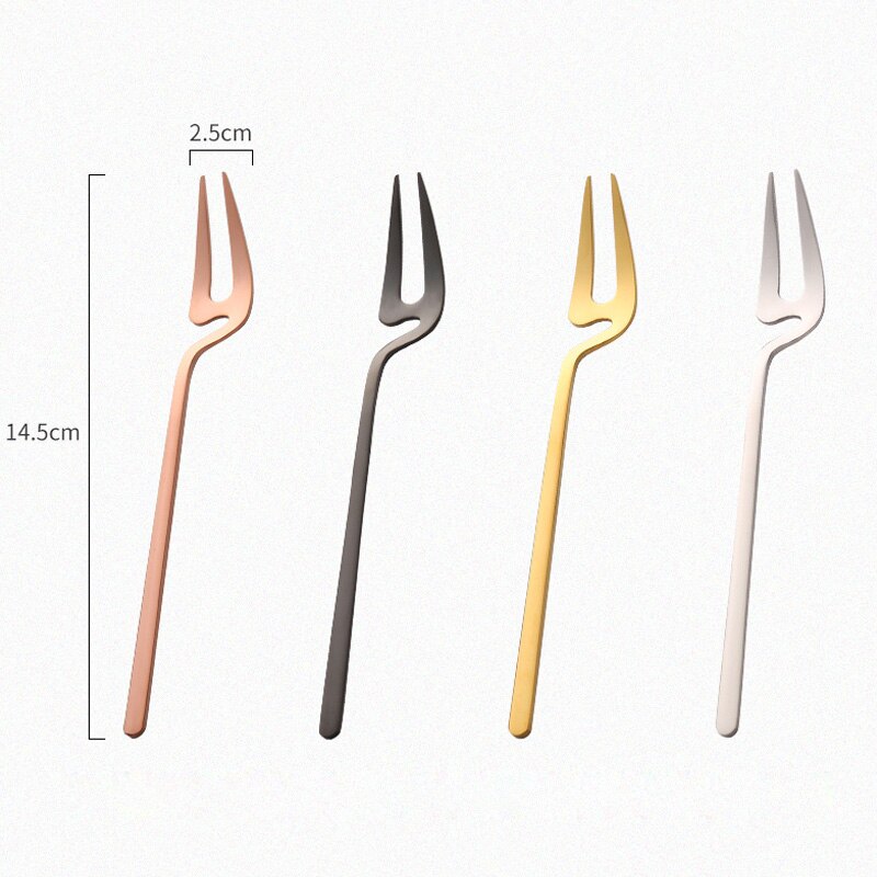 4 Pcs Stainless Steel Coffee Spoon Dessert Fork Long Handle Hanging Wall for Dessert Pizza Cake Steak P7Ding
