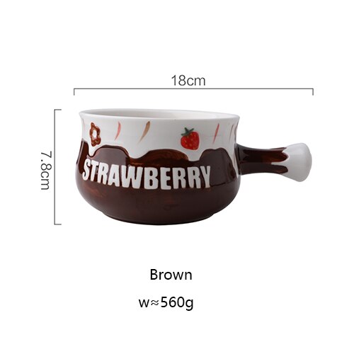 Juego de vajilla de cerámica con relieve, cuenco con mango, estilo nórdico, para desayuno, platos de postre, ensalada de leche, tazón con asa: Brown-bowl