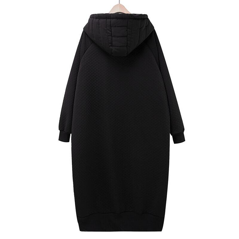 Casacos de algodão com capuz para mulheres, casaco longo de veludo, roupas retas, manga cheia, patchwork maxi, moda feminina, inverno, 2024