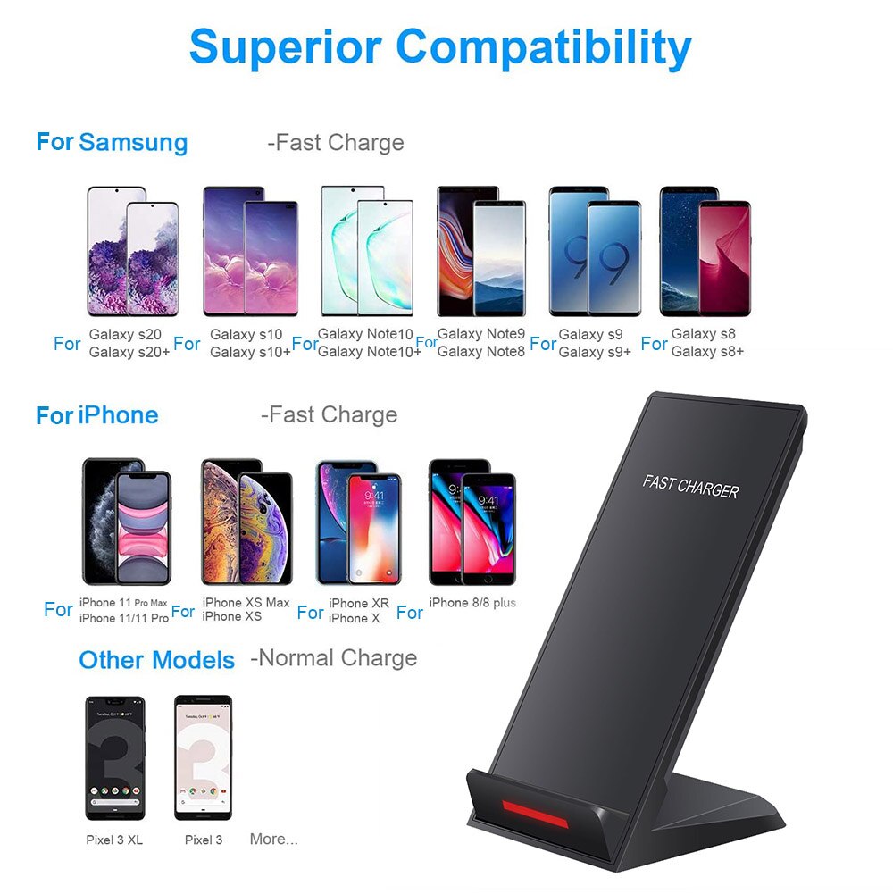 FDGAO Qi Wireless Charger For iPhone 12 11 Pro X XS Max XR 8 Samsung S20 S10E Note 10 9 15W Type C Fast Charging Stand Holder