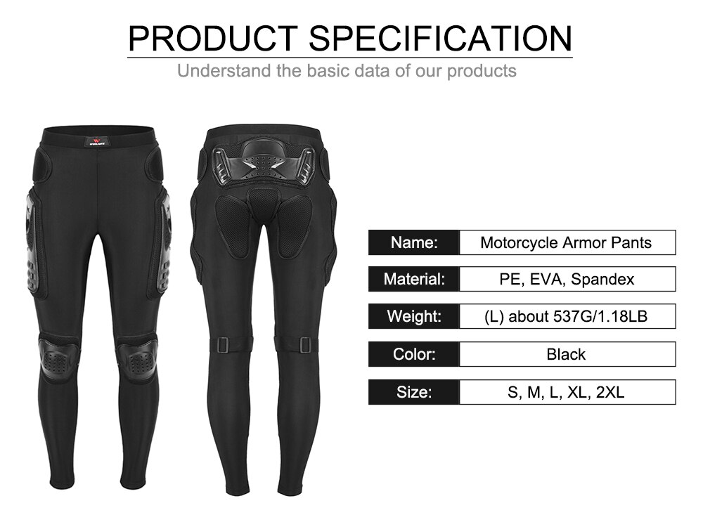 WOSAWE Motorcycle Motocross Pants Long Armor Motorcycle Pants Ski Skating Cycling Motocross Protective Gear Hip Protector