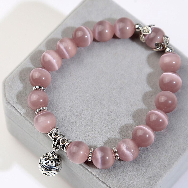 Natural Opal Beads Bracelets Crystal Women Bracelet Vintage Stainless Steel Braceletes For Women: purple 1