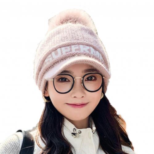 Warme gebreide muts dames winter warme muts dames dames herfst winter warme letter bedrukte gebreide muts mutsen met klep: Roze