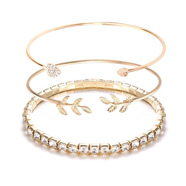 Trendy Crystal Armbanden Voor Vrouwen Gouden Armbanden Rvs Armbanden Sieraden: 1set Gold