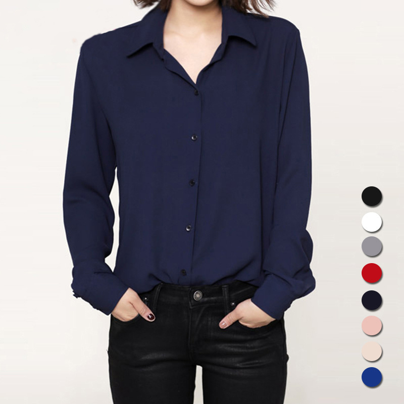 Camisas de gasa simples de colores sólidos para mujer, novedad de 2023, blusa informal de gasa de manga larga para mujer, Tops, camisa de para mujer, ropa
