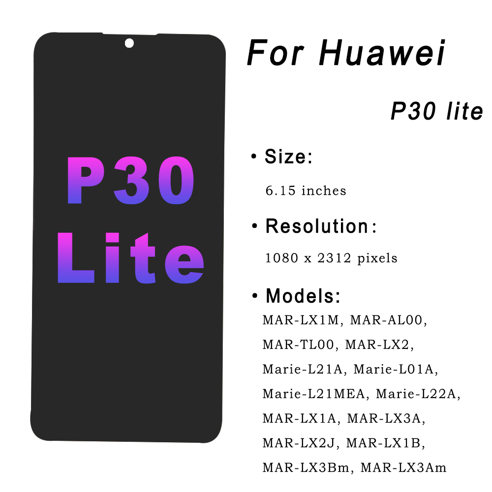 til huawei  p30 lite mar -lx1m lx2 al00 lcd-skjerm berøringsskjerm til huawei  p30 lite nova 4e mar -lx2 lcd-enhet erstatning