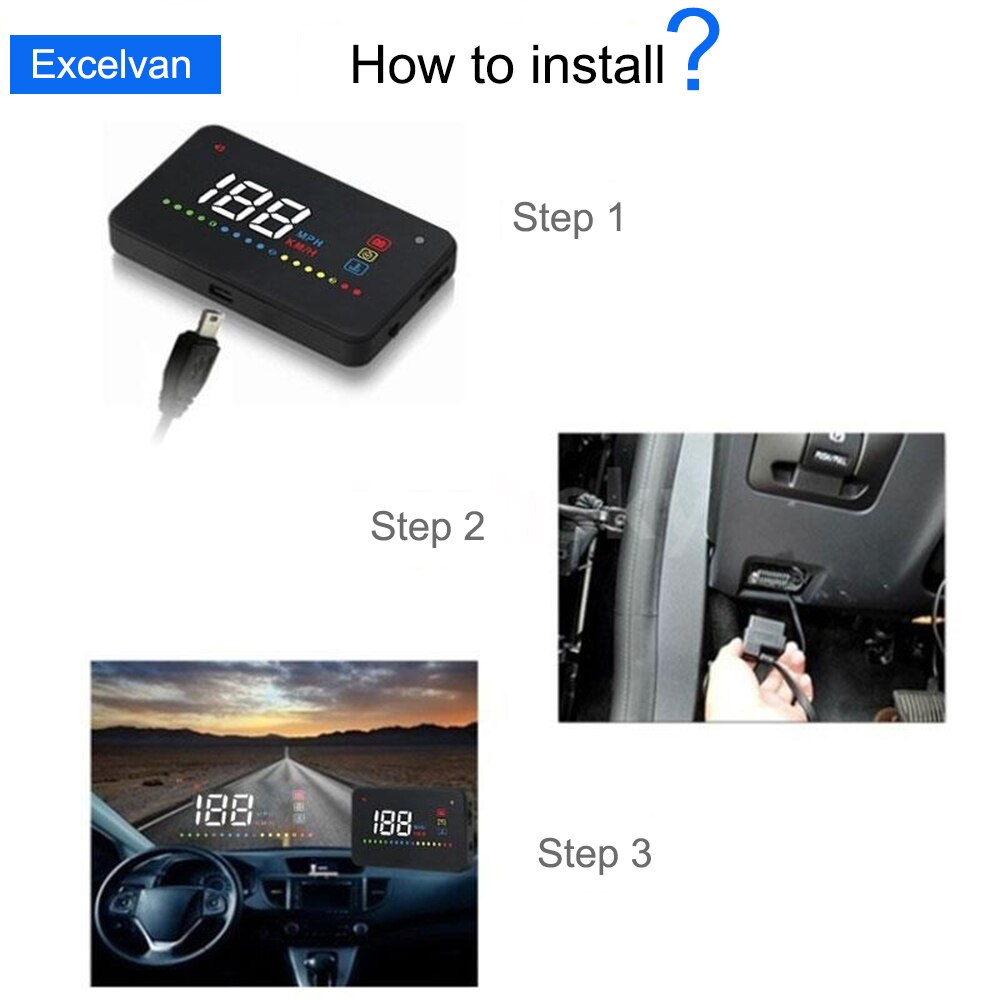 3.5Inch HUD Projector Head Up Display Speed Warning Fuel OBD II Speedometer KM/H Display System Car-styling