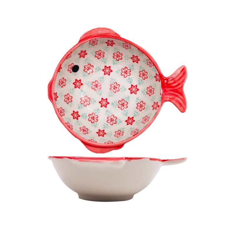 Ceramic Cutlery Fish-shaped Glaze Under The Color Plate Bowl Japanese Cartoon Irregular Bowl Plate Tableware