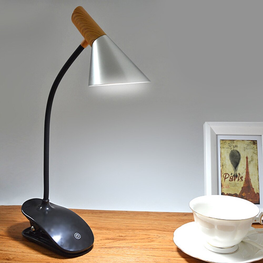 Vintage LED Clip & Stand Flexo Bureaulamp Touch Schakelaar Lampenkap Led Oplaadbare 3 Niveaus Dimmen Tafellampen Leeslamp