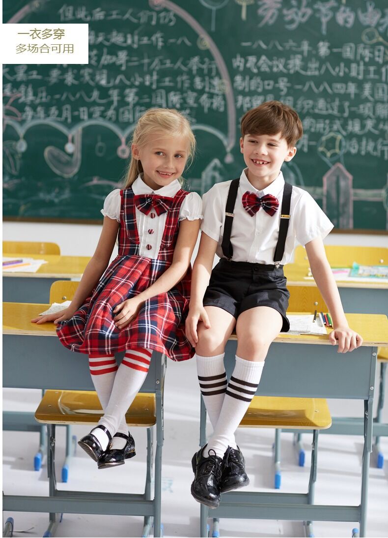 100-170cm Kids Clothing Set Tops+skirt+bow Teenager Girls Plaid Student School Uniform for Children Boys Choir Costumes