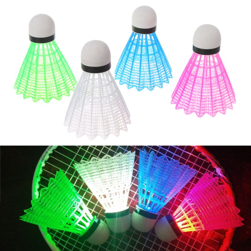 4pcs Colored Plastic LED Luminous Badminton Dark Night Glow Lighting Shuttlecock XXUF