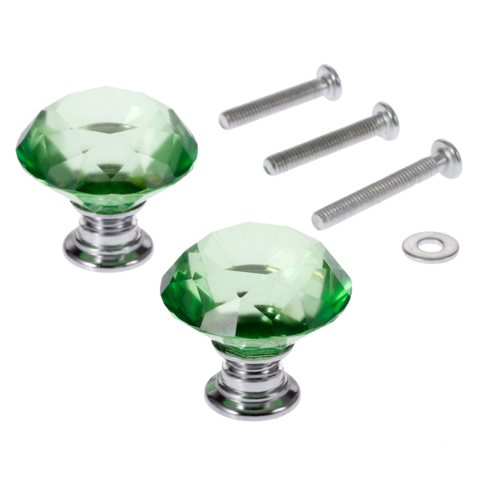 2 stk diamant form grøn 30mm krystal glas knop skab skuffe træk køkken skab dør garderobe håndtag