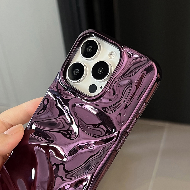 Coque brillante plaquée météorite violette, Texture pliable, étui souple antichoc pour iPhone 16 Pro Max 15 13 12 11 14 Plus