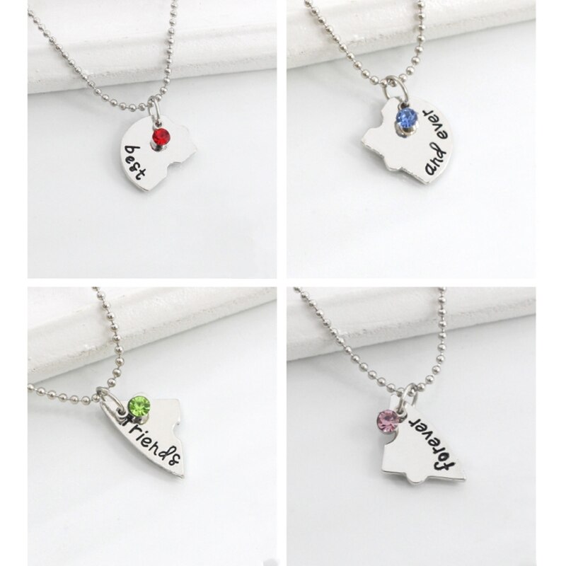 Halskette mit gebrochenem herzen, strasssteinen in blau/grün/braun/rot, für beste freunde, 4 -teiliges set, zum aufnähen, freundschaft