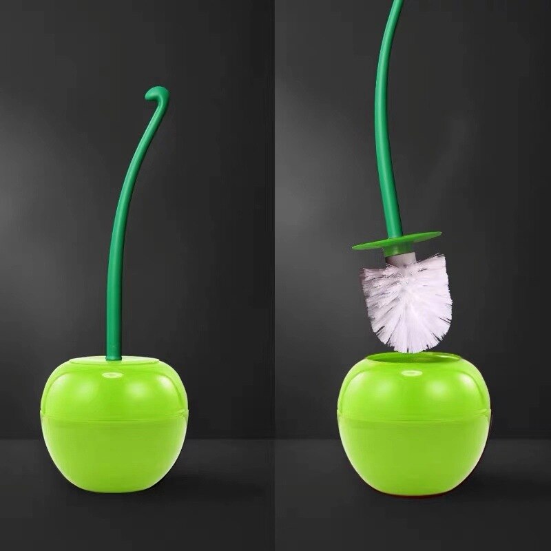 Bathroom Cleaning Brush Toilet Brush Holder Set Lovely Cherry Shape Lavatory Brush Toilet Cleaning Plastic wc Brush: Green