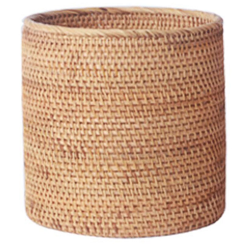 Cubo de basura de mimbre hecho a mano, cilindro de almacenamiento, papelera para escritorio, cesta de almacenamiento de mimbre (20CM)