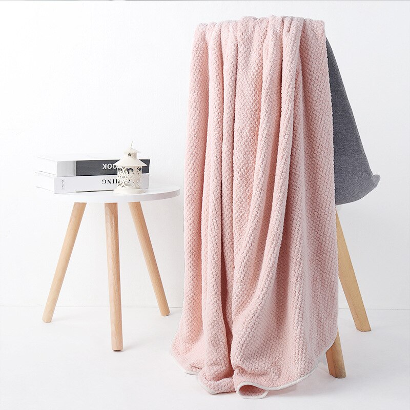 Ananas Plaid Badhanddoek Dikke Zacht Water Absorberen En Geen Haar Dropping Warp Gebreide Coral Fleece Mannen En Vrouwen 'S Bad: apricot pink