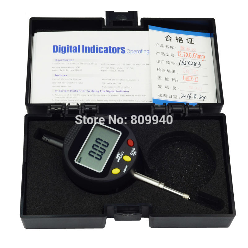 High Accuracy 0-12mm 0.01mm Electronic Digital Indicator ABS Preset Digital Dial Indicator Gauge 3Keys Electronic Dial Indicator