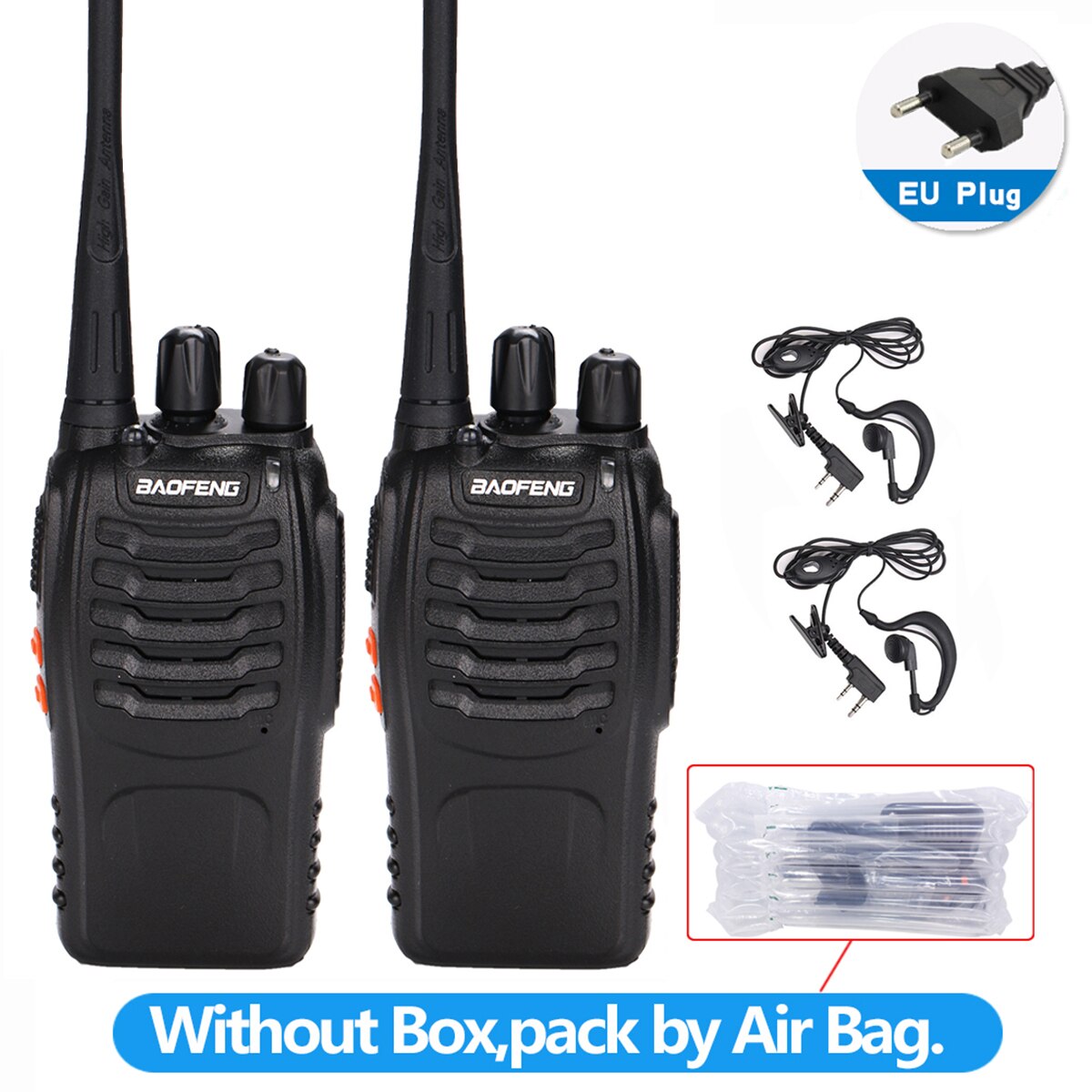 1 Of 2 Stuks Baofeng BF-888S Walkie Talkie 5W Two-Way Radio Draagbare Cb Radio Uhf 400-470Mhz 16CH Comunicador Zender Transceiv: 2pcs  EU add headset