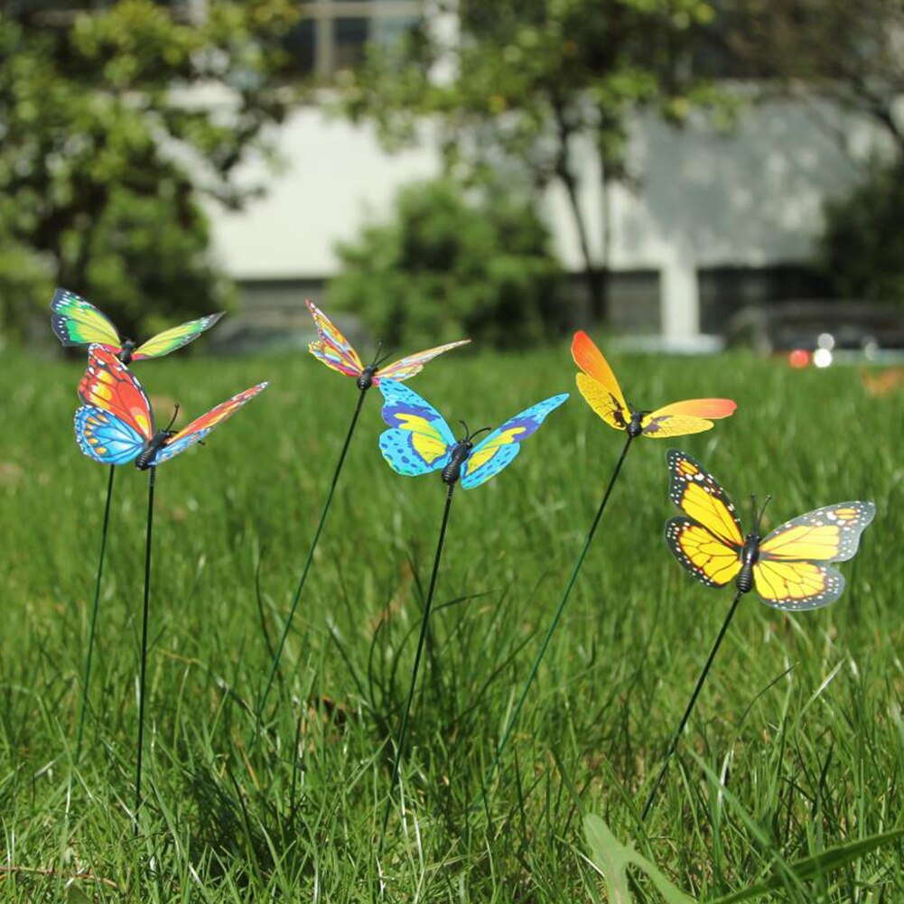 50Pcs Kleurrijke Kunstmatige Vlinder Met Staven Plastic Simulatie Nep Vlinders Ornamenten Decoratie Voor Tuin Bloempot