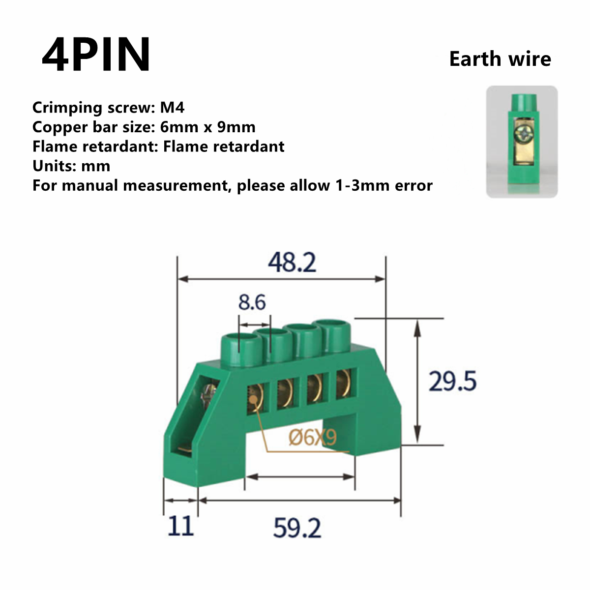 Blue White Green Zero Line 4Pin 6Pin 8Pin 10PiN 12PiN Brass Screw Grounding Bridge Terminal Block Connector Earth And Neutral: Green 4 Pin