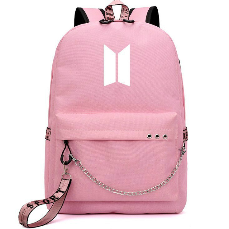 Bangtan niños Rap monstruo JUNG KOOK mochilas JIMIN bolsas de la escuela Mochila bolsas de viaje portátil Mochila con cadena de puerto USB: 5