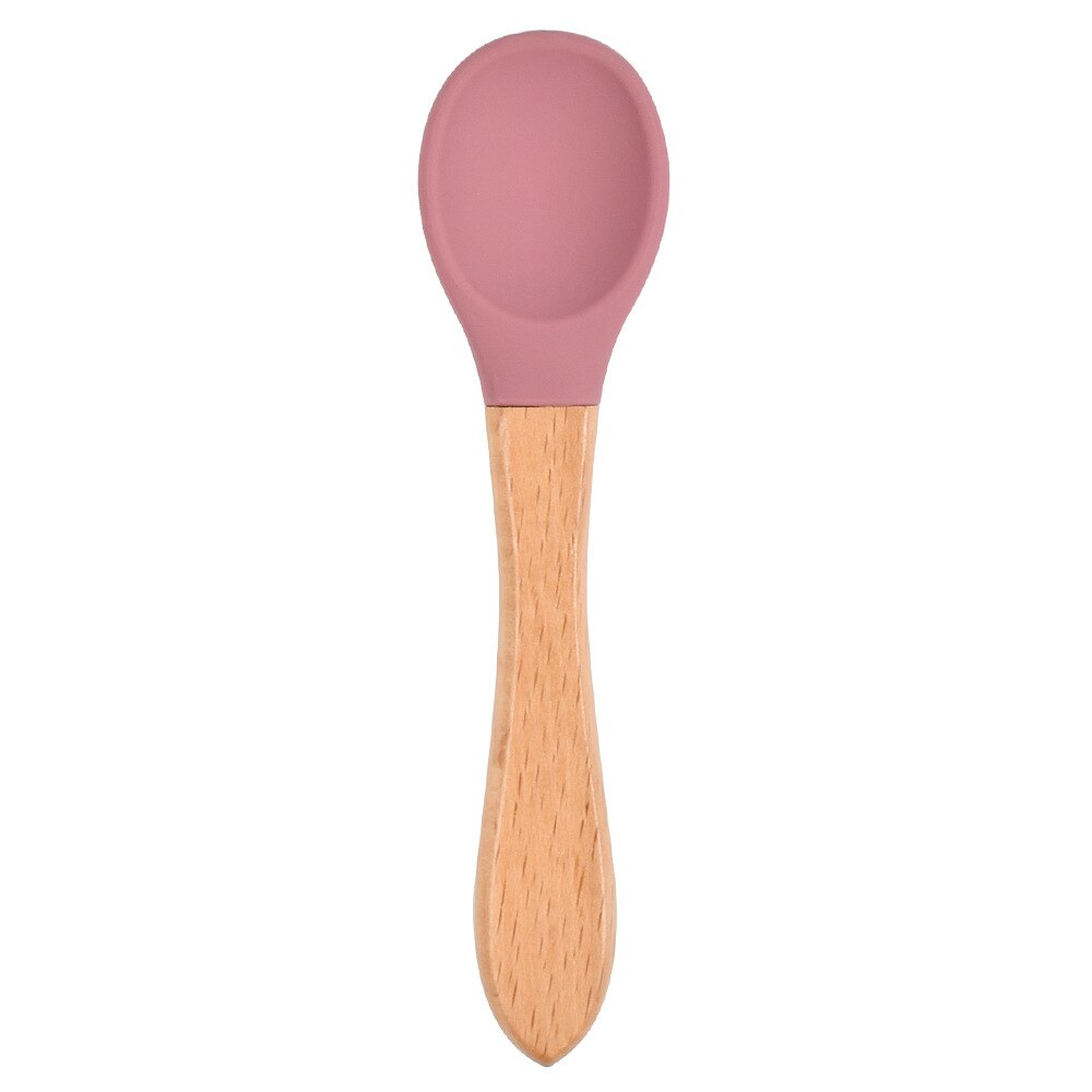 Baby Lepel Snoep Kleur Veiligheid Baby Leren Houten Lepel Antislip Zachte Siliconen Lepel Kinderen Kids Jongen Meisje Voedsel voeden Gereedschap: 19