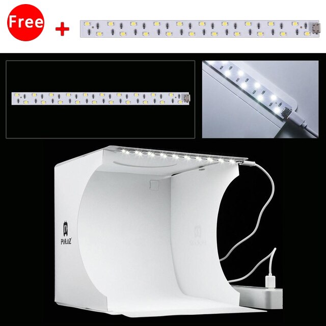 PULUZ Folding Photo Studio Box Portable Lightbox Photography Tabletop Shooting Softbox Studio Shooting Tent Box Kit Light Box: 1 LightBox Free 1LED