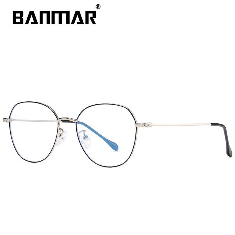 BANMAR-lunettes Anti lumière bleue, lunettes à blocage rondes, en alliage de Protection contre ordinateur, pour femmes et hommes rétro, monture: C2 BLACK SILVER