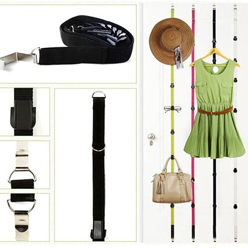 Adjustable Over Door Straps Hanger Hat Bag Coat Clothes Rack Organizer