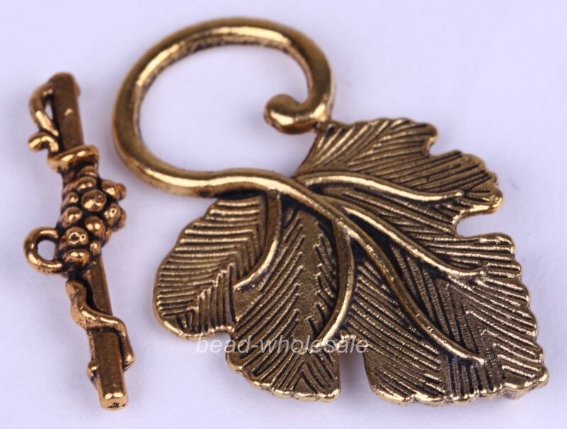 10 st vindruvsblad knäppas kopplingar för att hitta smycken gör diy armband halsband leverans: Guld-